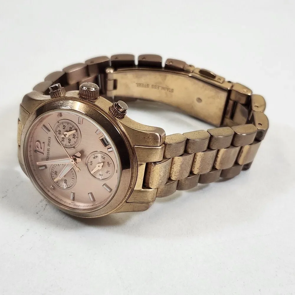 Michael Kors Women's Watch MK5430 Mini Runway Chronograph Rose Gold New Battery